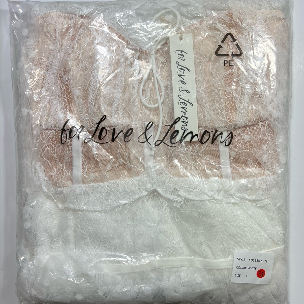 For Love & Lemons Coquette Ballet Romantic Jules Lacy Corset Mini Dress White L - Picture 12 of 16